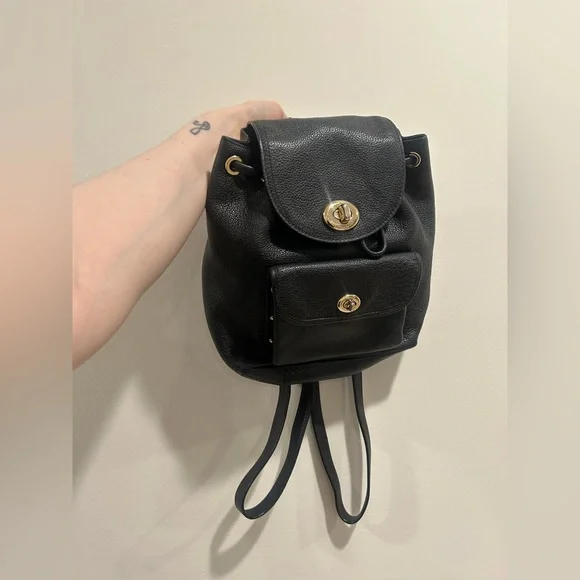 Coach Black Leather Mini Backpack, 2016 Vintage Coach Mini Daypack Backpack Black Leather With  main image 4